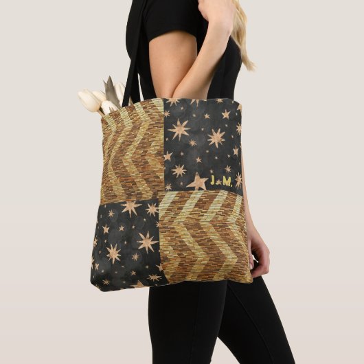 Gepersonaliseerde Faux Gold sterren & strepen ontw Tote Bag (Dichtbij)