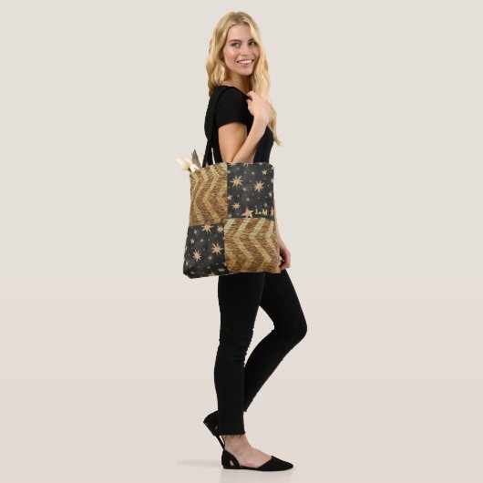 Gepersonaliseerde Faux Gold sterren & strepen ontw Tote Bag (Op model)