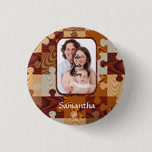 Gepersonaliseerde faux hout legpuzzel ronde button 3,2 cm