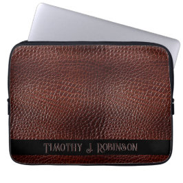 Gepersonaliseerde Faux Leather Brown reliëf Laptop Sleeve