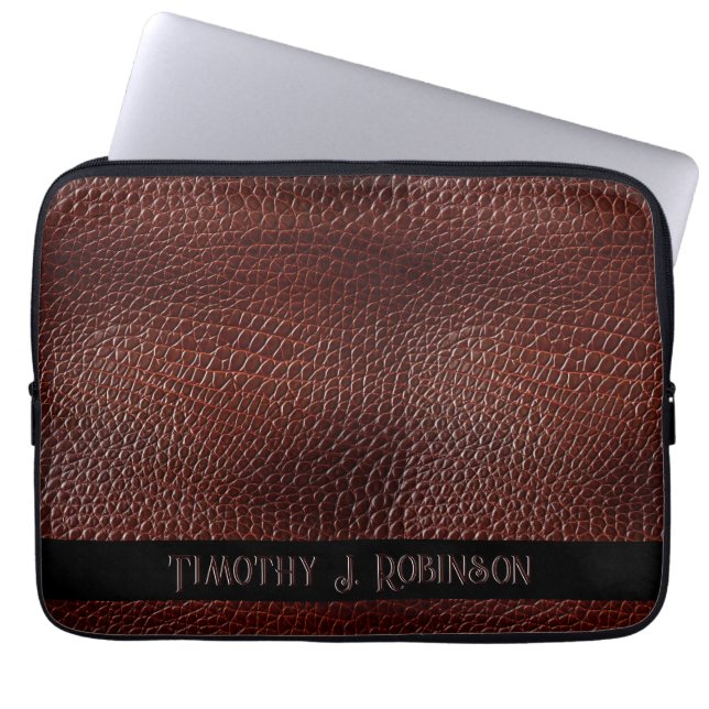 Gepersonaliseerde Faux Leather Brown reliëf Laptop Sleeve (Voorkant)