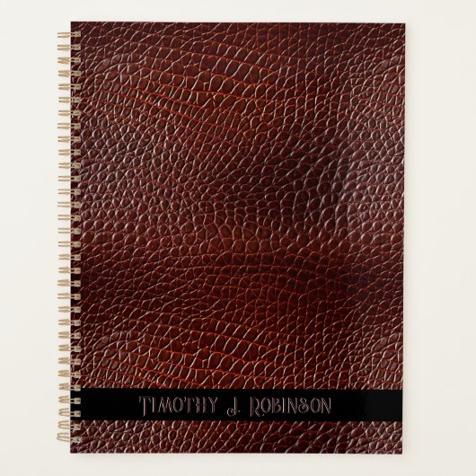 Gepersonaliseerde Faux Leather Brown reliëf Planner (Voorkant)