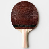 Gepersonaliseerde Faux Leather Brown reliëf Tafeltennisbatje (Voorkant)