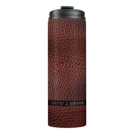Gepersonaliseerde Faux Leather Brown reliëf Thermosbeker (Voorkant)