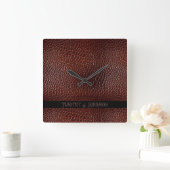 Gepersonaliseerde Faux Leather Brown reliëf Vierkante Klok (Huis)