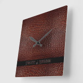 Gepersonaliseerde Faux Leather Brown reliëf Vierkante Klok (Hoek)