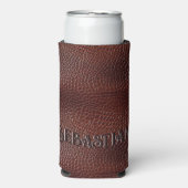 Gepersonaliseerde Faux Leather Brown Seltzer Blikjeskoeler (Seltzer Voorkant)