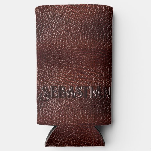 Gepersonaliseerde Faux Leather Brown Seltzer Blikjeskoeler (Voorkant)