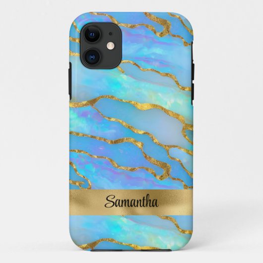 Gepersonaliseerde Faux Opal Stone en goud Case-Mate iPhone Case (Achterkant)
