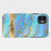 Gepersonaliseerde Faux Opal Stone en goud Case-Mate iPhone Case (Achterkant (horizontaal))