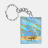 Gepersonaliseerde Faux Opal Stone en goud Sleutelhanger (Voorkant Links)