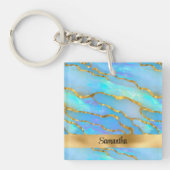 Gepersonaliseerde Faux Opal Stone en goud Sleutelhanger (Voorkant)