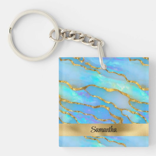 Gepersonaliseerde Faux Opal Stone en goud Sleutelhanger (Voorkant)