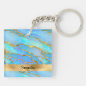 Gepersonaliseerde Faux Opal Stone en goud Sleutelhanger (Achterkant)