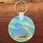 Gepersonaliseerde Faux Opal Stone en goud Sleutelhanger (Voorkant)
