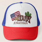 Gepersonaliseerde Faux Patches Howdy USA Vlag Trucker Pet (Voorkant)
