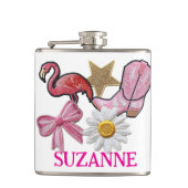 Gepersonaliseerde Faux Patches Roze Western Boot Heupfles (Voorkant)