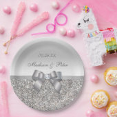 Gepersonaliseerde Faux Silver Sequins Boog Wedding Papieren Bordje (Feest)