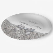 Gepersonaliseerde Faux Silver Sequins Boog Wedding Papieren Bordje (Gekanteld)