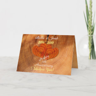Gepersonaliseerde Faux Wooden 5e bruiloft Jubileum Kaart