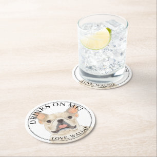 Gepersonaliseerde Fawn Cream Frenchie Franse Bulld Ronde Kartonnen Onderzetter