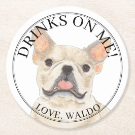 Gepersonaliseerde Fawn Cream Frenchie Franse Bulld Ronde Kartonnen Onderzetter