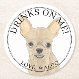 Gepersonaliseerde Fawn Long Haired Chihuahua bruil Ronde Kartonnen Onderzetter