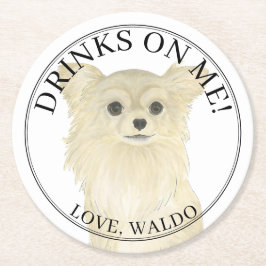 Gepersonaliseerde Fawn Long Haired Chihuahua bruil Ronde Kartonnen Onderzetter
