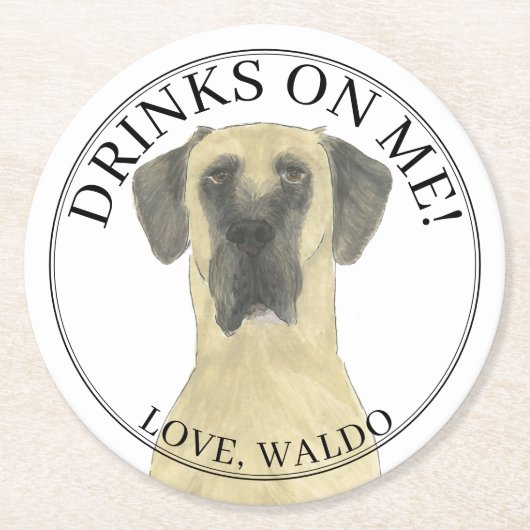 Gepersonaliseerde Fawn Masker Grote Deen bruiloft Ronde Kartonnen Onderzetter (Voorkant)