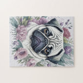 Gepersonaliseerde Fawn Pug Waterverf Floral Legpuzzel (Horizontaal)