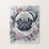 Gepersonaliseerde Fawn Pug Waterverf Floral Legpuzzel (Verticaal)