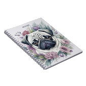 Gepersonaliseerde Fawn Pug Waterverf Floral Notitieboek (Rechterzijde)