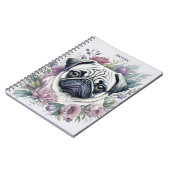 Gepersonaliseerde Fawn Pug Waterverf Floral Notitieboek (Linkerzijde)