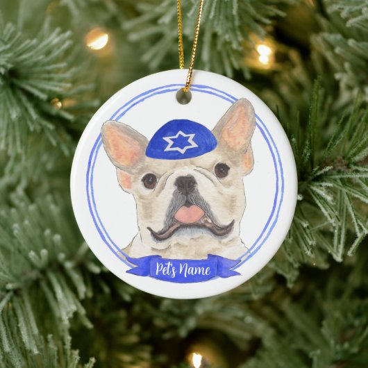 Gepersonaliseerde Fawn Tan Frenchie hond Chanoeka Keramisch Ornament (Boom)
