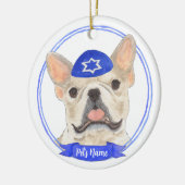 Gepersonaliseerde Fawn Tan Frenchie hond Chanoeka Keramisch Ornament (Links)