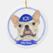 Gepersonaliseerde Fawn Tan Frenchie hond Chanoeka Keramisch Ornament (Achterkant)