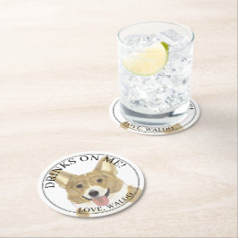 Gepersonaliseerde Fawn & White Corgi Hond bruiloft Ronde Kartonnen Onderzetter