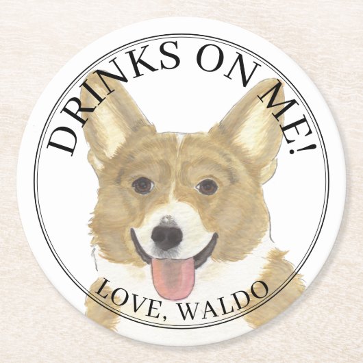 Gepersonaliseerde Fawn & White Corgi Hond bruiloft Ronde Kartonnen Onderzetter (Voorkant)
