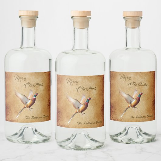 Gepersonaliseerde fazant vrolijk kerstfeest likeurfles etiket (Flessen)