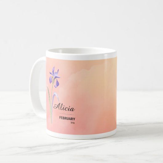 Gepersonaliseerde februari Flower Mok (Voorkant links)