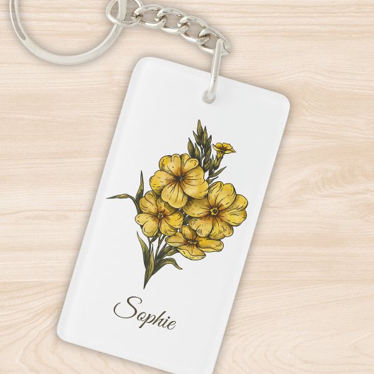 Gepersonaliseerde februari Geboortebloem Sleutelha Sleutelhanger