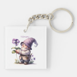 Gepersonaliseerde Februari Geboortemaand Tuin Gnoo Sleutelhanger