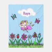 Gepersonaliseerde feeën, bloemen en vlinders fleece deken (Voorkant)