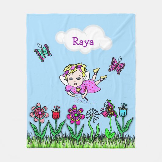 Gepersonaliseerde feeën, bloemen en vlinders fleece deken (Voorkant)