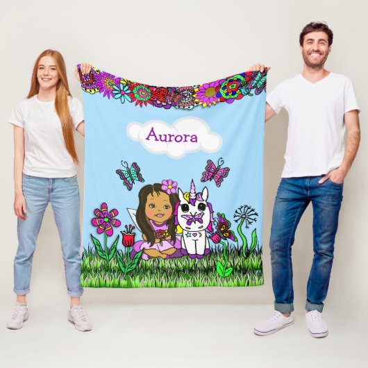 Gepersonaliseerde feeën, bloemen en vlinders fleece deken (In situ)