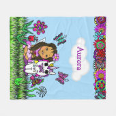 Gepersonaliseerde feeën, bloemen en vlinders fleece deken (Voorkant (Horizontaal))