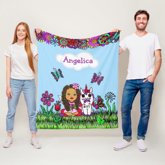 Gepersonaliseerde feeën, bloemen en vlinders fleece deken (In situ)