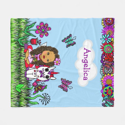 Gepersonaliseerde feeën, bloemen en vlinders fleece deken (Voorkant (Horizontaal))