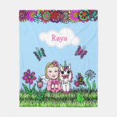 Gepersonaliseerde feeën, bloemen en vlinders fleece deken (Voorkant)