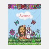 Gepersonaliseerde feeën, bloemen en vlinders fleece deken (Voorkant)